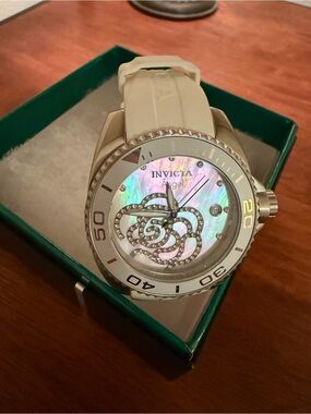 Invicta Angel White Strap Mother-of-Pearl Dial Crystal Floral Watch